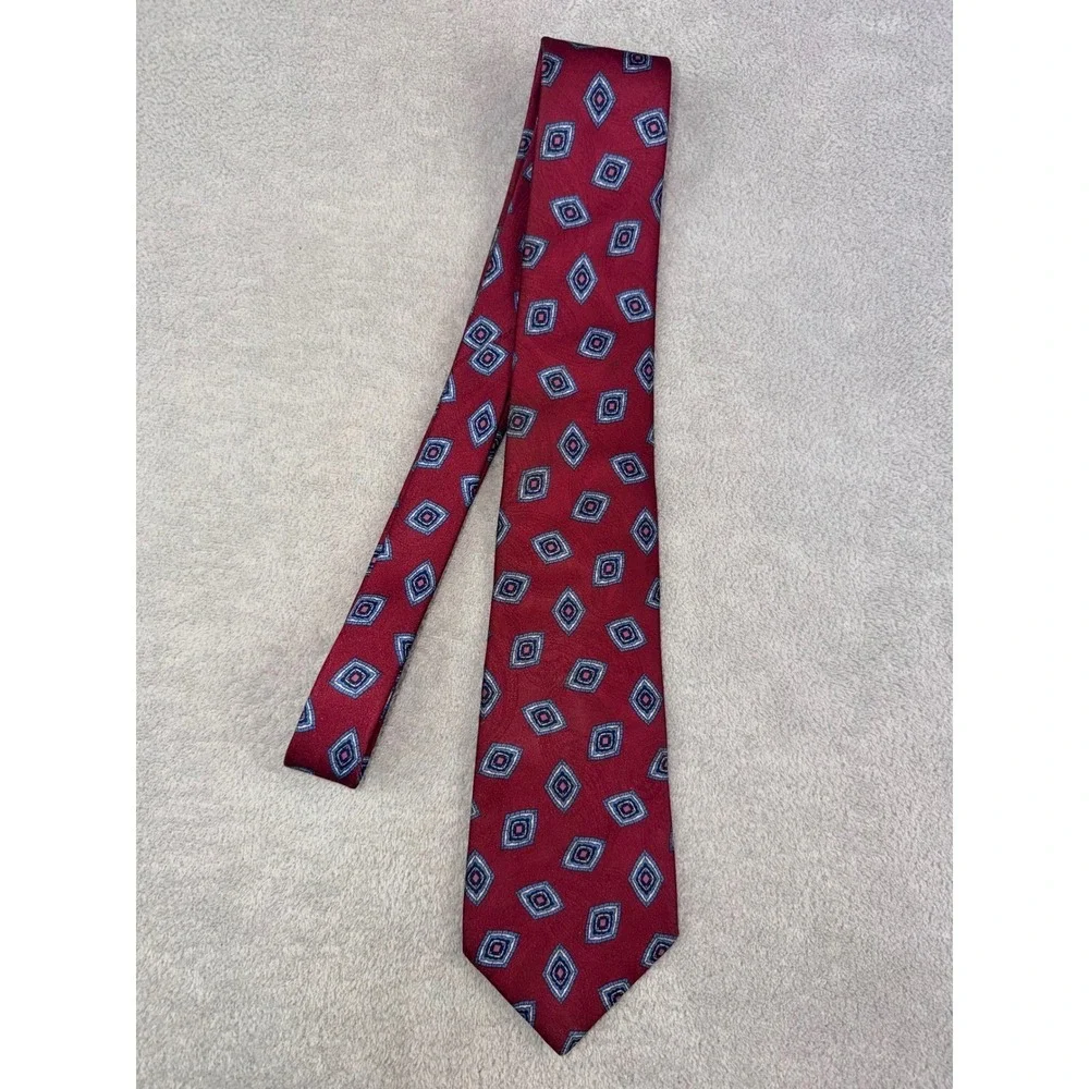 Joyce & Royal Mens Vintage Burgundy Geometric Diamond Medallion Tie Made in USA‎